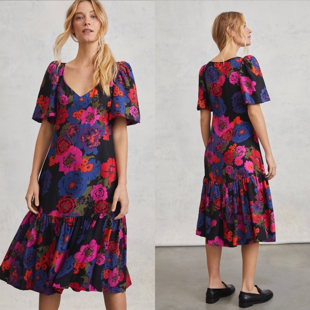 Anthropologie Sebastienne Floral Puff Sleeve Dress